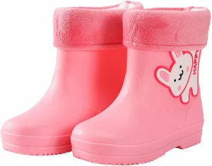 Unisex Child Walking Shoes Fleece Lined Waterproof Rain Boots Cute Cartoon Lightweight Toddler Rubber Baby Booties