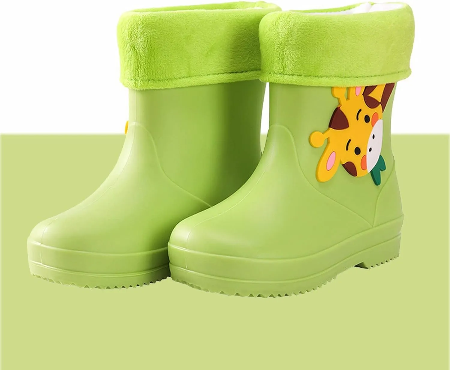 Unisex Child Walking Shoes Fleece Lined Waterproof Rain Boots Cute Cartoon Lightweight Toddler Rubber Boots Winter