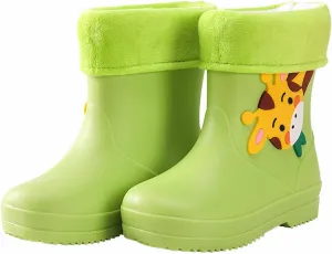 Unisex Child Walking Shoes Fleece Lined Waterproof Rain Boots Cute Cartoon Lightweight Toddler Rubber Boots Winter