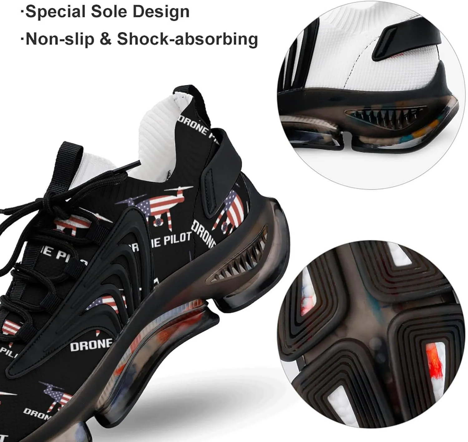 USA Flag Drone Pilot Walking Shoes for Men Lightweight Tennis Fashion Elastic Sports Shoes Cushion Basketball Shoes