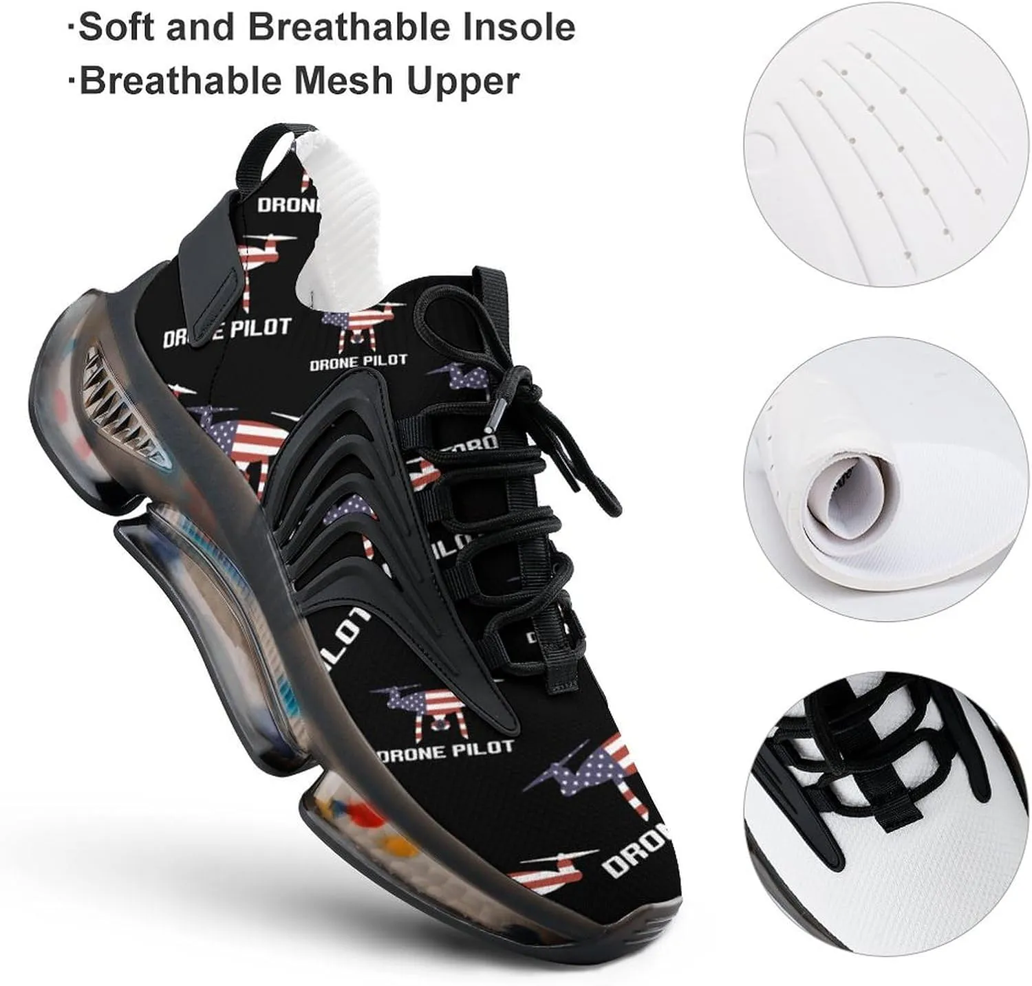 USA Flag Drone Pilot Walking Shoes for Men Lightweight Tennis Fashion Elastic Sports Shoes Cushion Basketball Shoes
