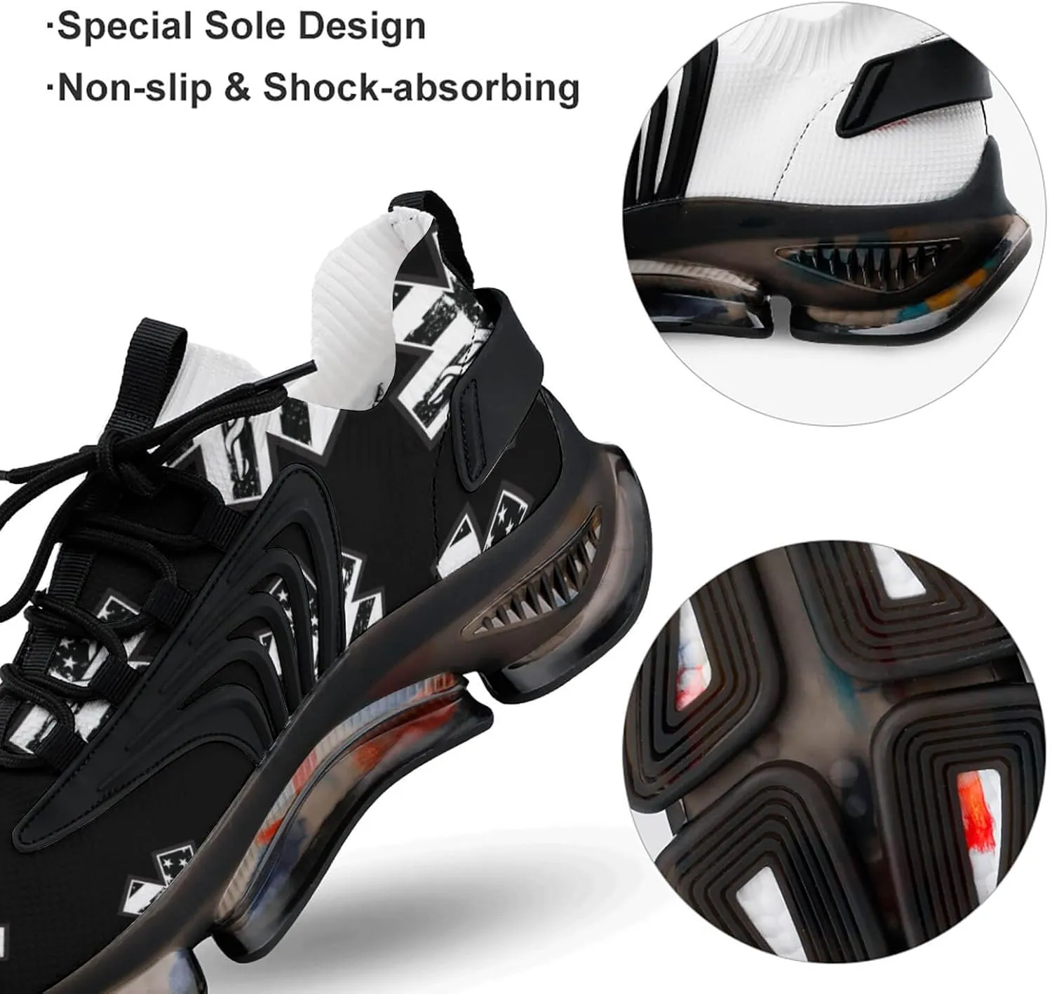 USA Flag with EMS Star of Life Walking Shoes for Men Lightweight Tennis Fashion Elastic Sports Shoes Cushion Basketball Shoes