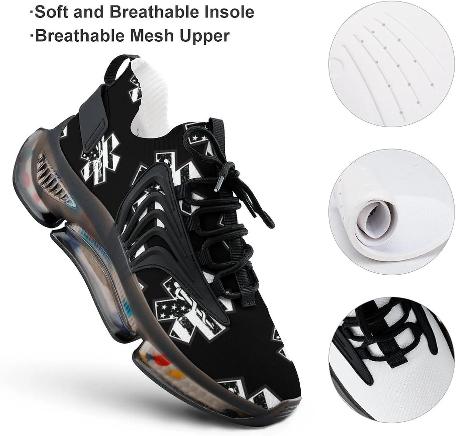 USA Flag with EMS Star of Life Walking Shoes for Men Lightweight Tennis Fashion Elastic Sports Shoes Cushion Basketball Shoes