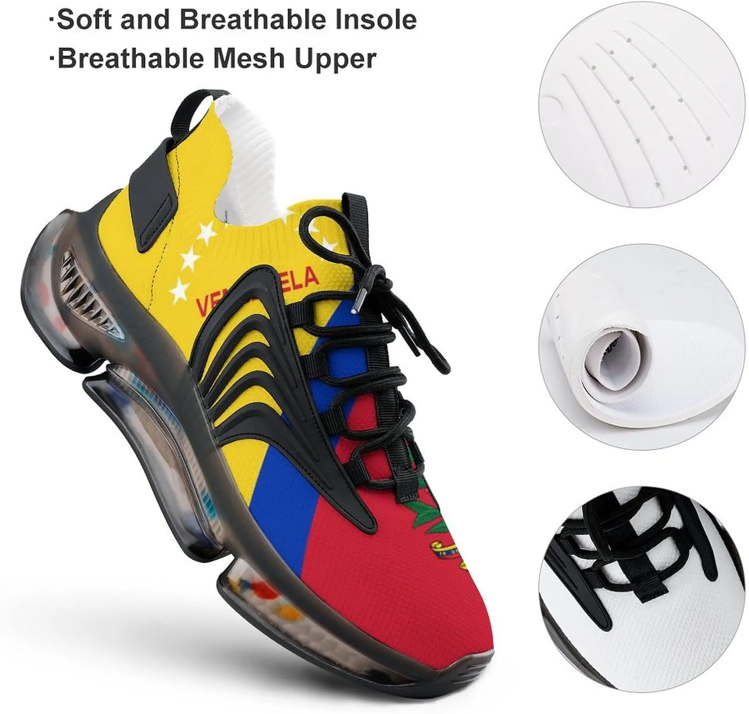Venezuela Flag Walking Shoes for Men Lightweight Tennis Fashion Elastic Sports Shoes Cushion Basketball Shoes
