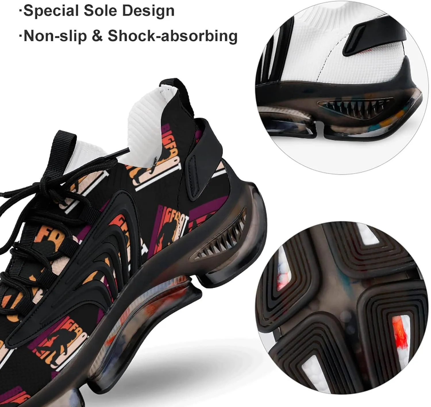 Vintage Bigfoot Believe Walking Shoes for Men Lightweight Tennis Fashion Elastic Sports Shoes Cushion Basketball Shoes