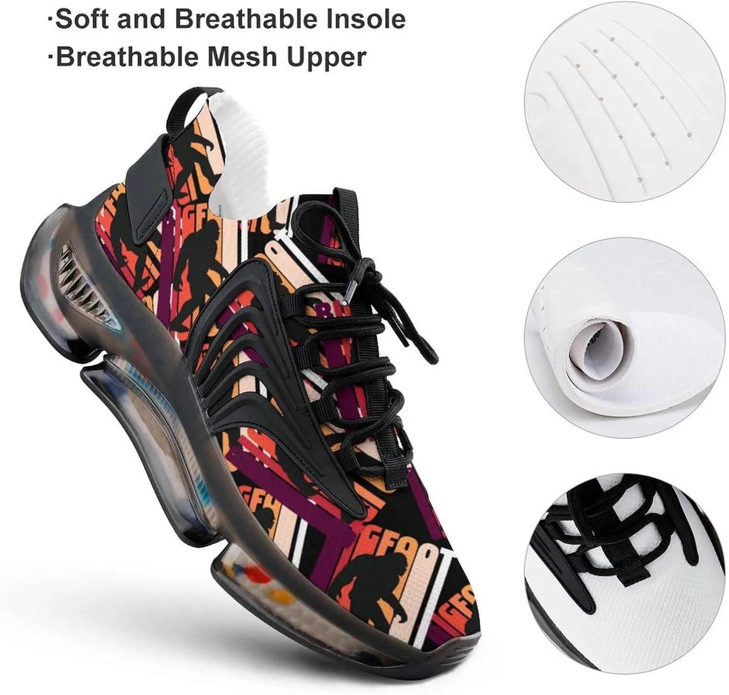 Vintage Bigfoot Believe Walking Shoes for Men Lightweight Tennis Fashion Elastic Sports Shoes Cushion Basketball Shoes