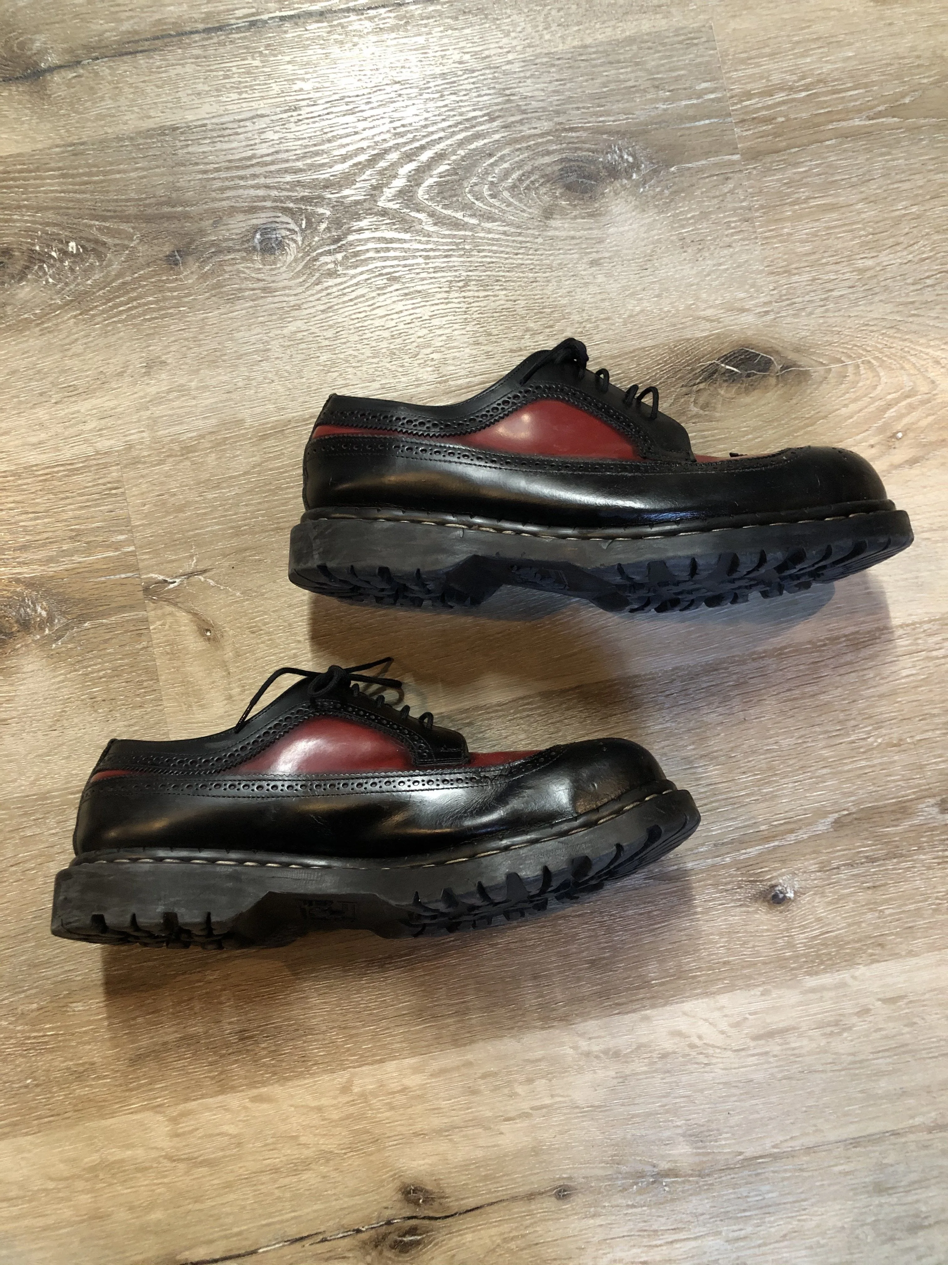 Vintage Grip Fast Black and Red Brogue Shoe with Gripfast and Steel Toe, Made in England, 11.5 US Mens/ 46 EUR SOLD