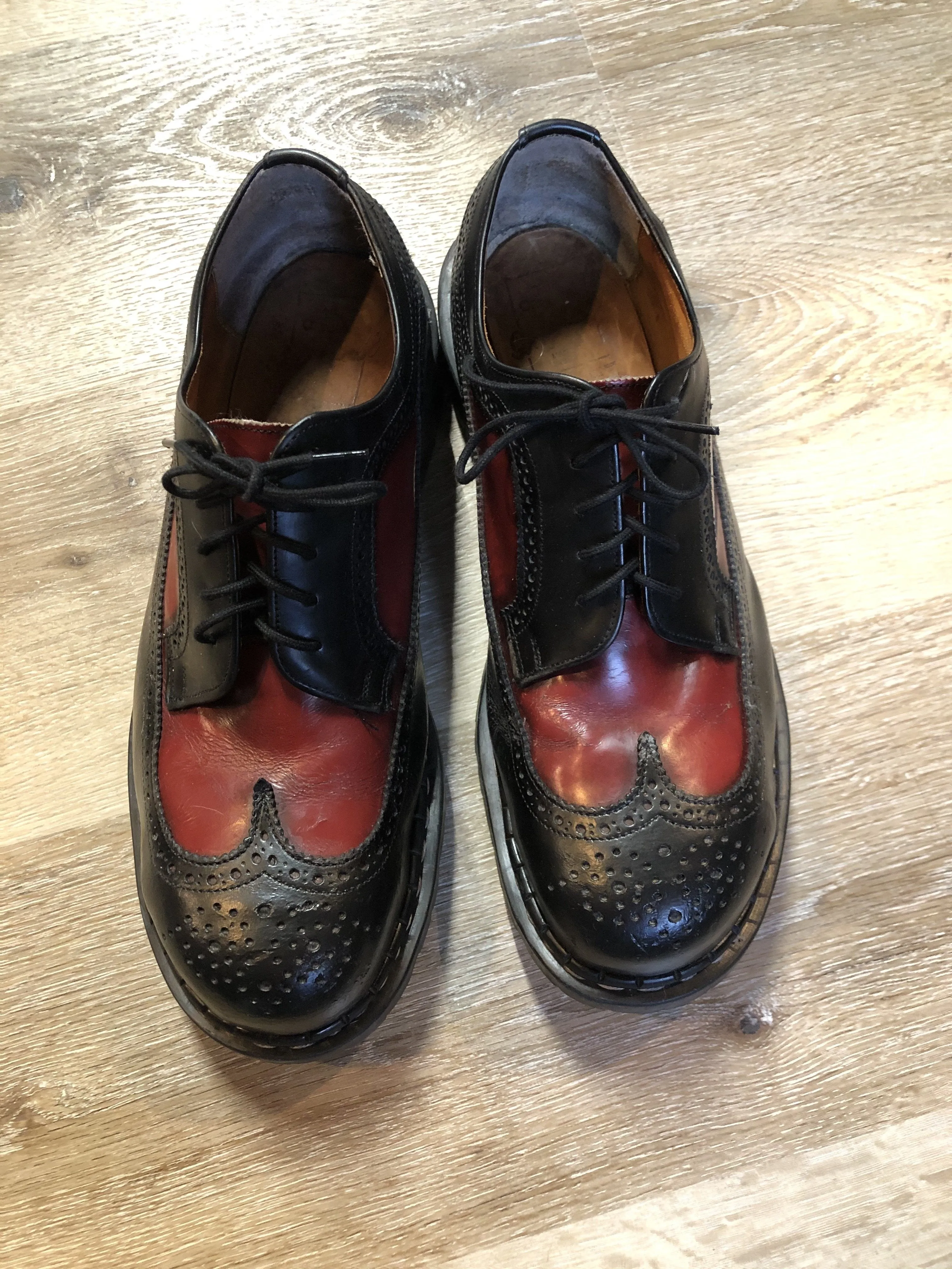 Vintage Grip Fast Black and Red Brogue Shoe with Gripfast and Steel Toe, Made in England, 11.5 US Mens/ 46 EUR SOLD