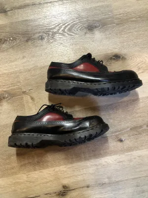 Vintage Grip Fast Black and Red Brogue Shoe with Gripfast and Steel Toe, Made in England, 11.5 US Mens/ 46 EUR SOLD