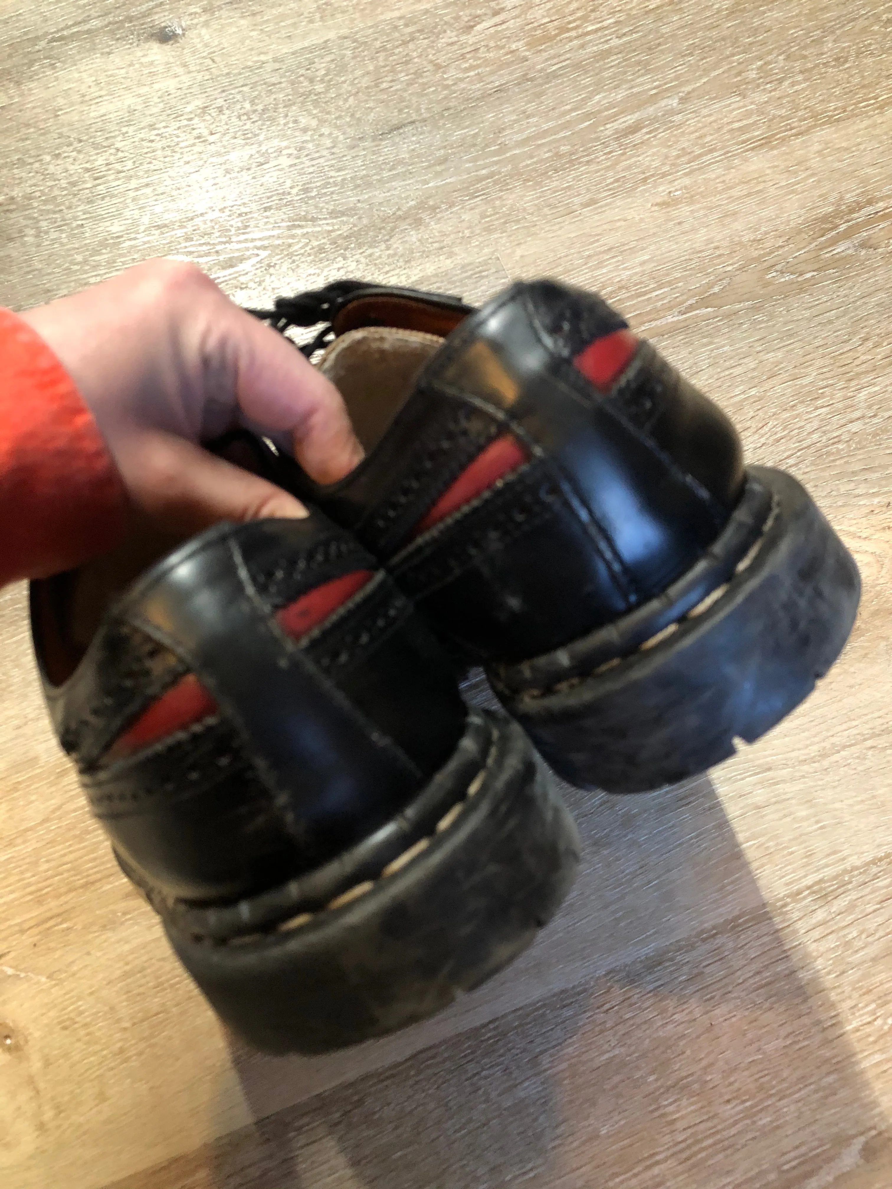 Vintage Grip Fast Black and Red Brogue Shoe with Gripfast and Steel Toe, Made in England, 11.5 US Mens/ 46 EUR SOLD