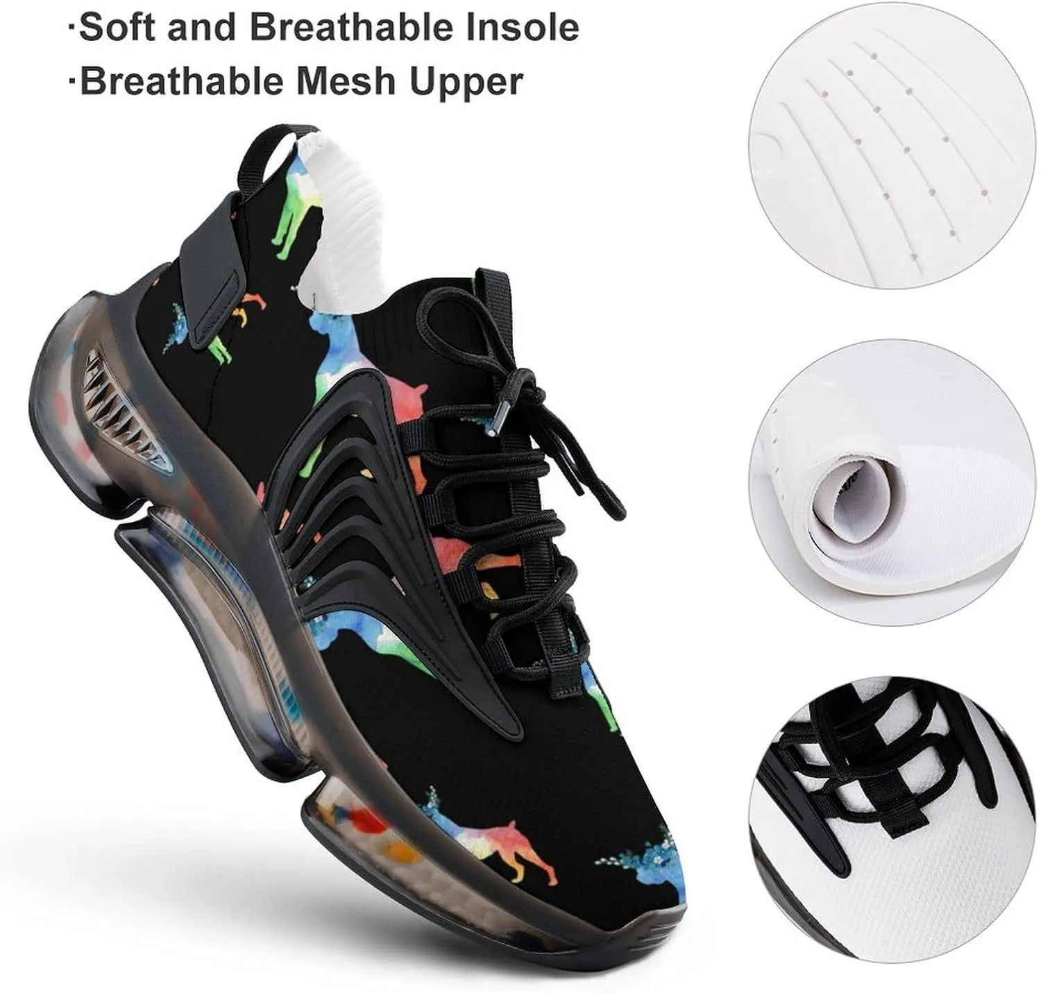 Watercolor Boxer Dog Walking Shoes for Men Lightweight Tennis Fashion Elastic Sports Shoes Cushion Basketball Shoes