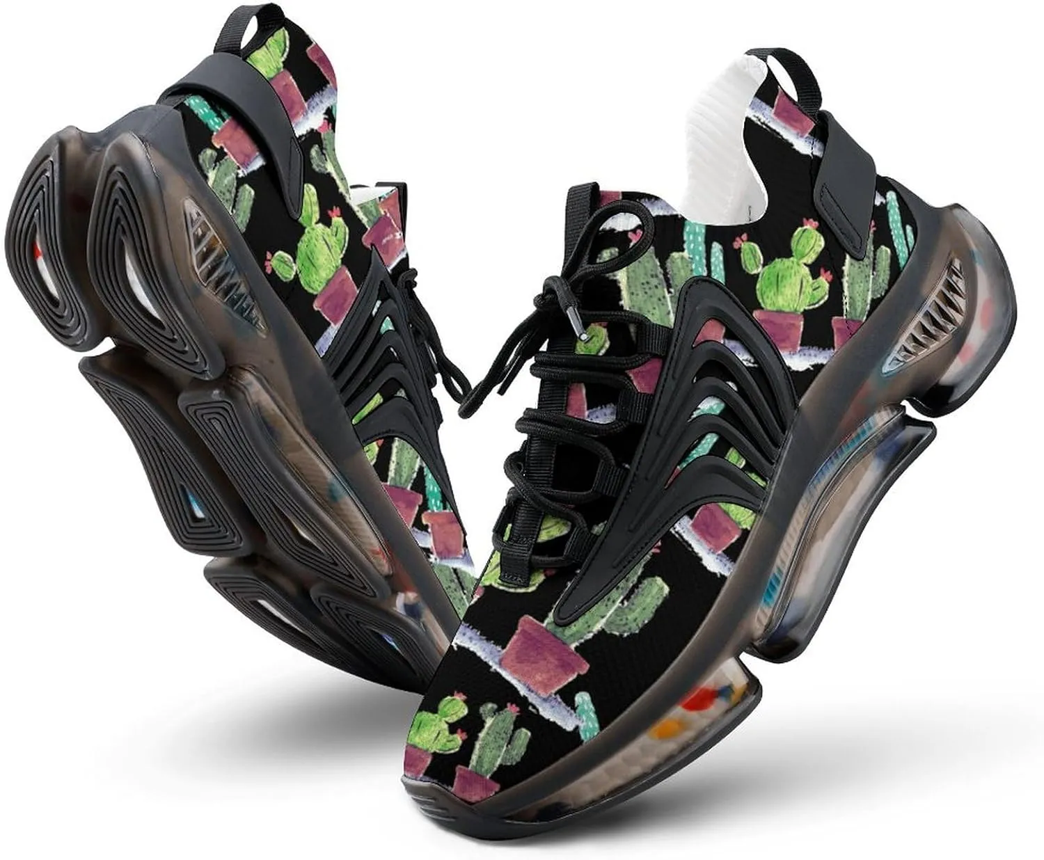 Watercolor Cactus Walking Shoes for Men Lightweight Tennis Fashion Elastic Sports Shoes Cushion Basketball Shoes