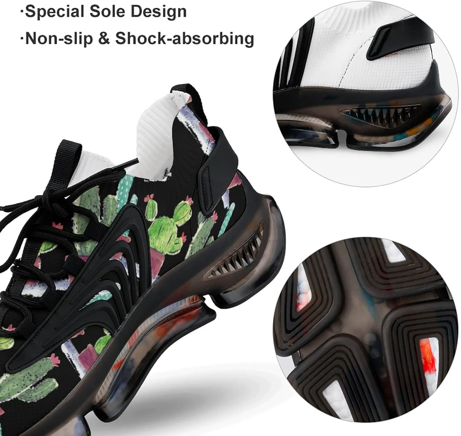 Watercolor Cactus Walking Shoes for Men Lightweight Tennis Fashion Elastic Sports Shoes Cushion Basketball Shoes