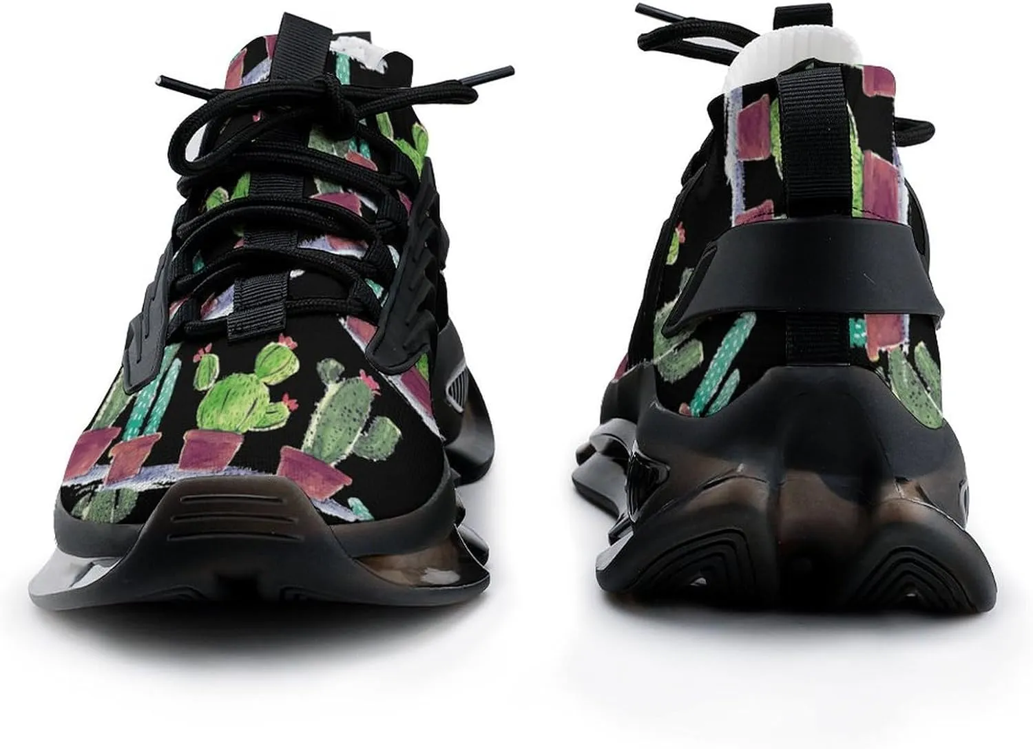 Watercolor Cactus Walking Shoes for Men Lightweight Tennis Fashion Elastic Sports Shoes Cushion Basketball Shoes