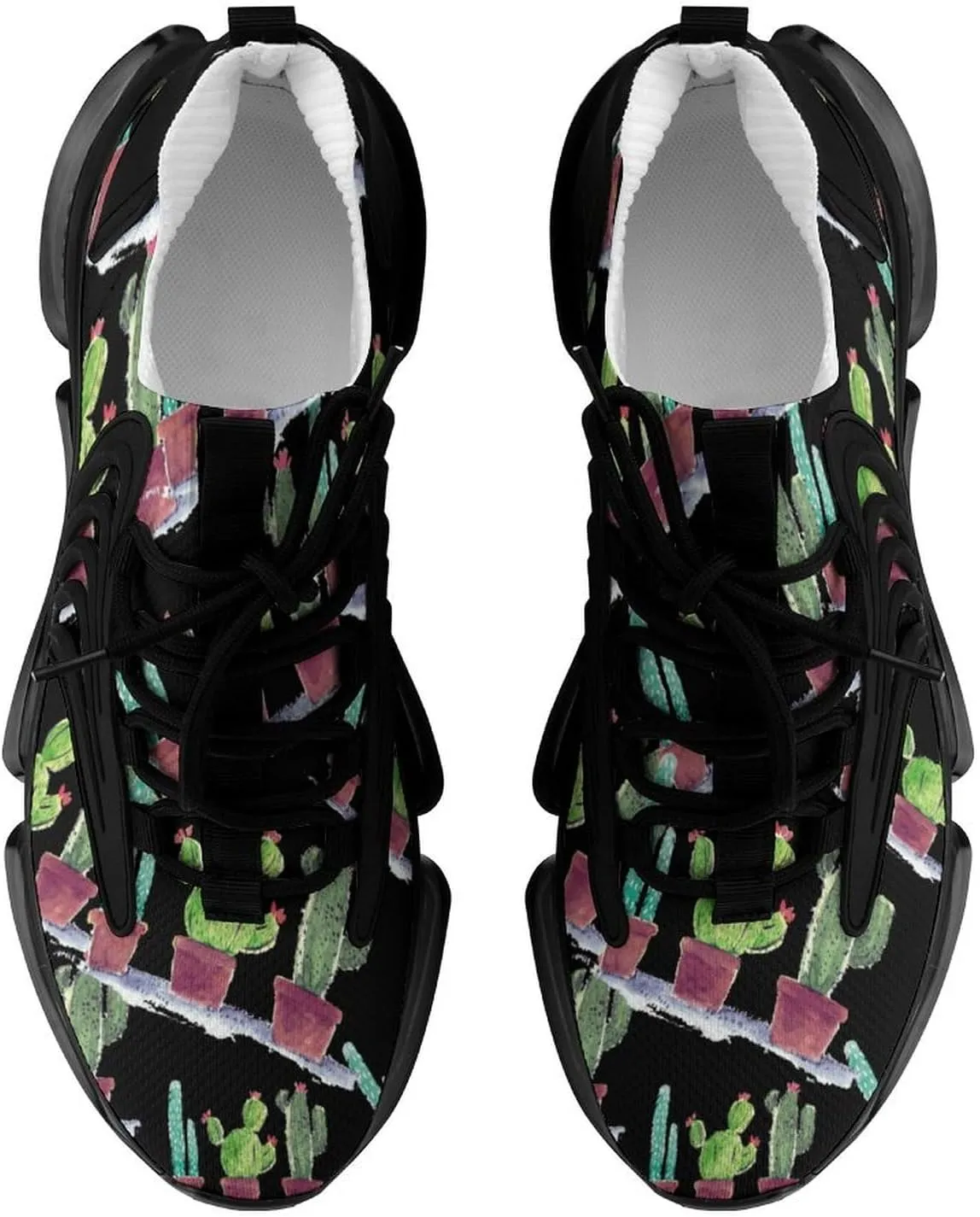 Watercolor Cactus Walking Shoes for Men Lightweight Tennis Fashion Elastic Sports Shoes Cushion Basketball Shoes