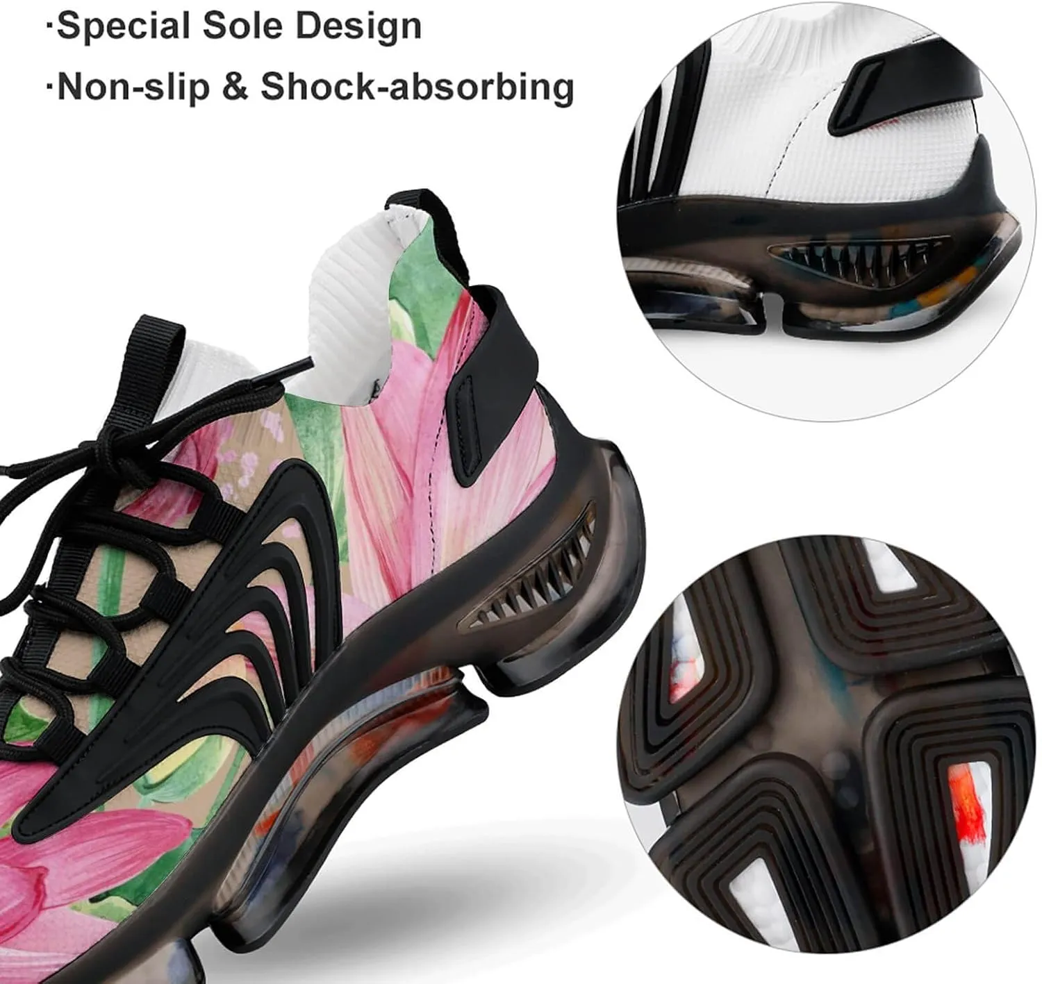Watercolor Plant Flowers Walking Shoes for Men Lightweight Tennis Fashion Elastic Sports Shoes Cushion Basketball Shoes