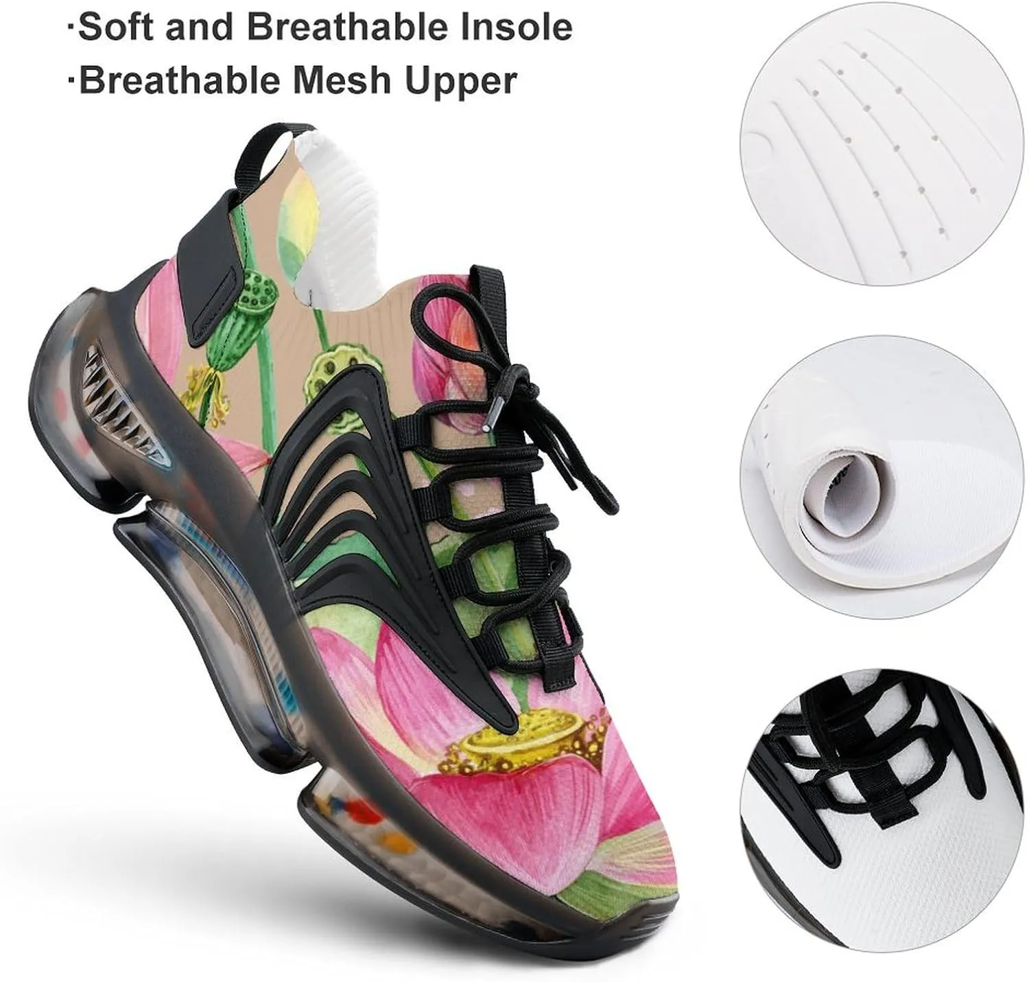 Watercolor Plant Flowers Walking Shoes for Men Lightweight Tennis Fashion Elastic Sports Shoes Cushion Basketball Shoes