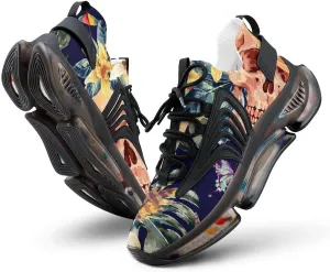 Watercolor Skull Tropical Leaves Walking Shoes for Men Lightweight Tennis Fashion Elastic Sports Shoes Cushion Basketball Shoes
