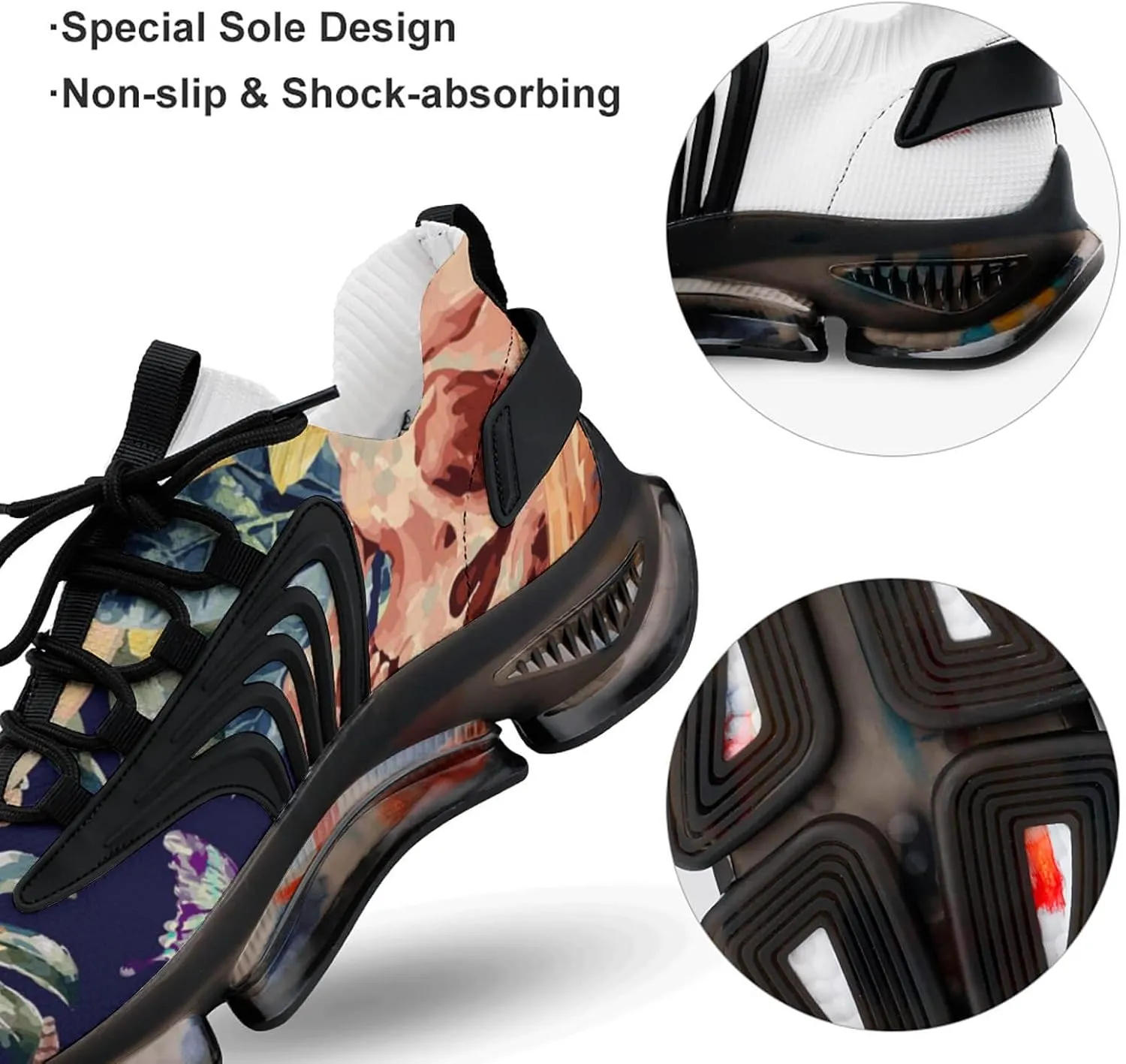 Watercolor Skull Tropical Leaves Walking Shoes for Men Lightweight Tennis Fashion Elastic Sports Shoes Cushion Basketball Shoes