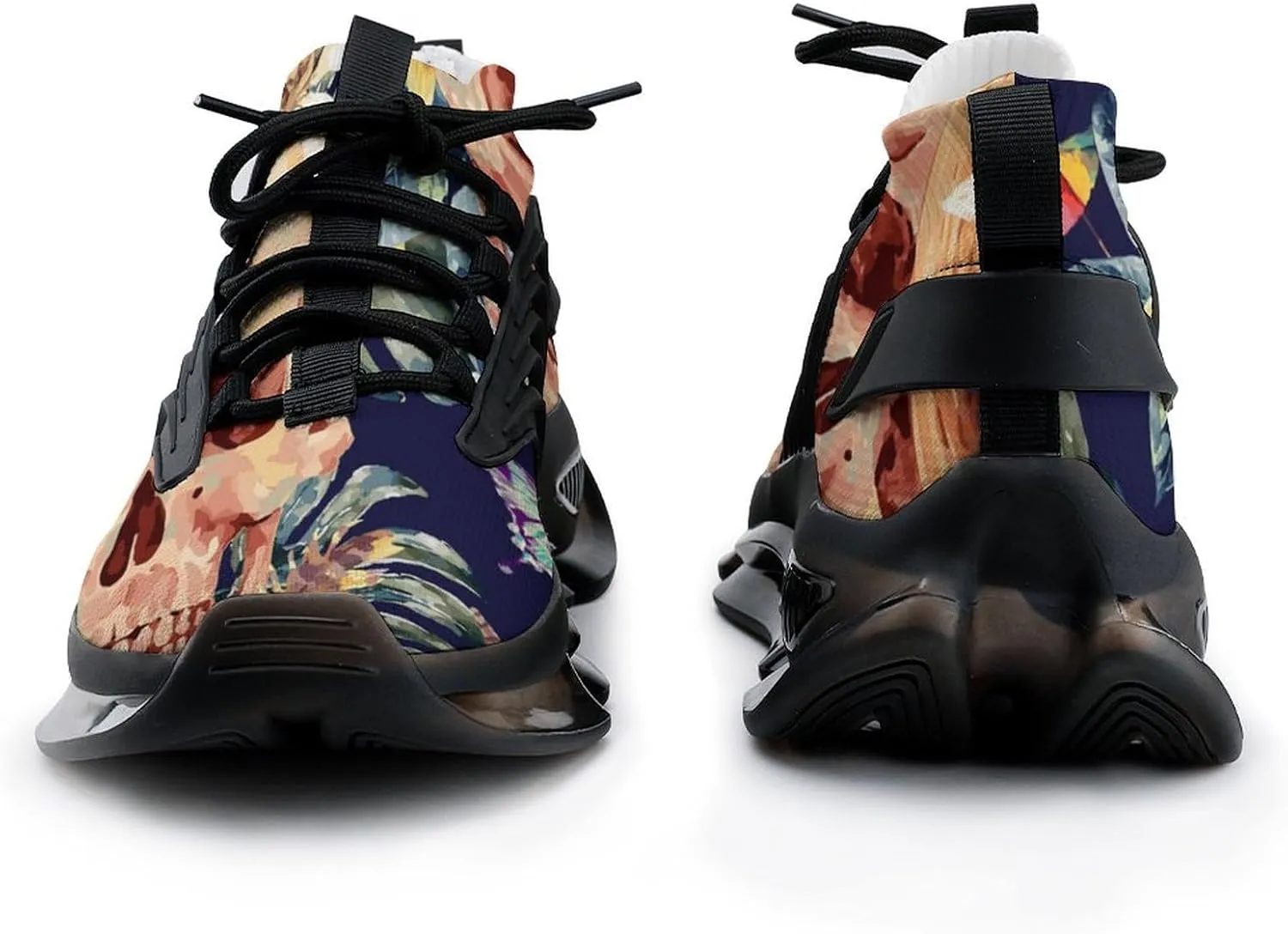 Watercolor Skull Tropical Leaves Walking Shoes for Men Lightweight Tennis Fashion Elastic Sports Shoes Cushion Basketball Shoes