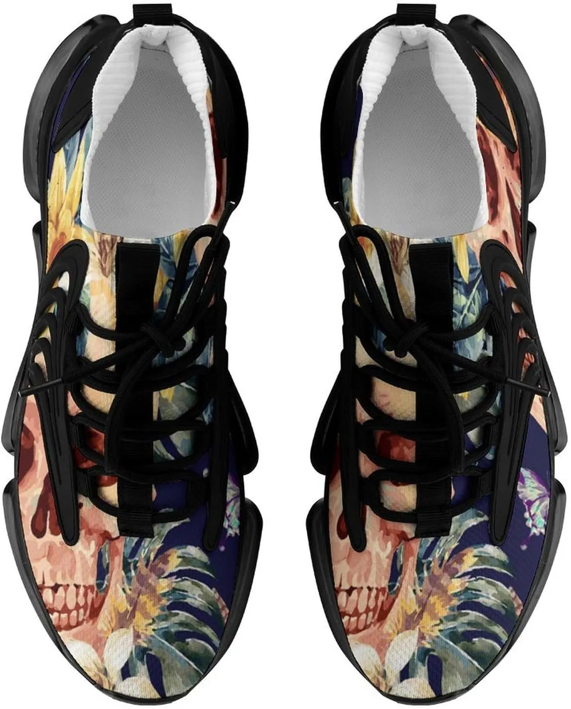 Watercolor Skull Tropical Leaves Walking Shoes for Men Lightweight Tennis Fashion Elastic Sports Shoes Cushion Basketball Shoes