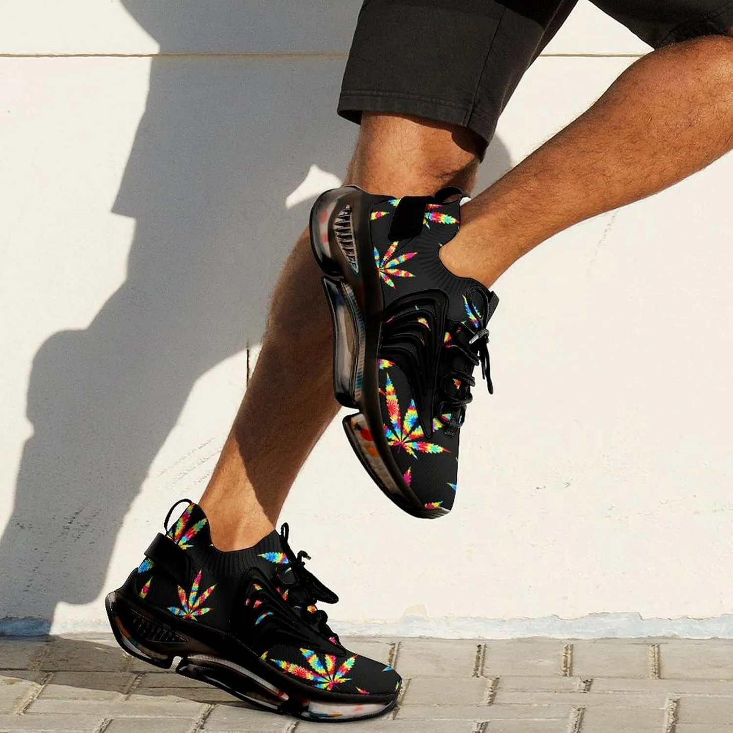 Weed Colorful Art Walking Shoes for Men Lightweight Tennis Fashion Elastic Sports Shoes Cushion Basketball Shoes