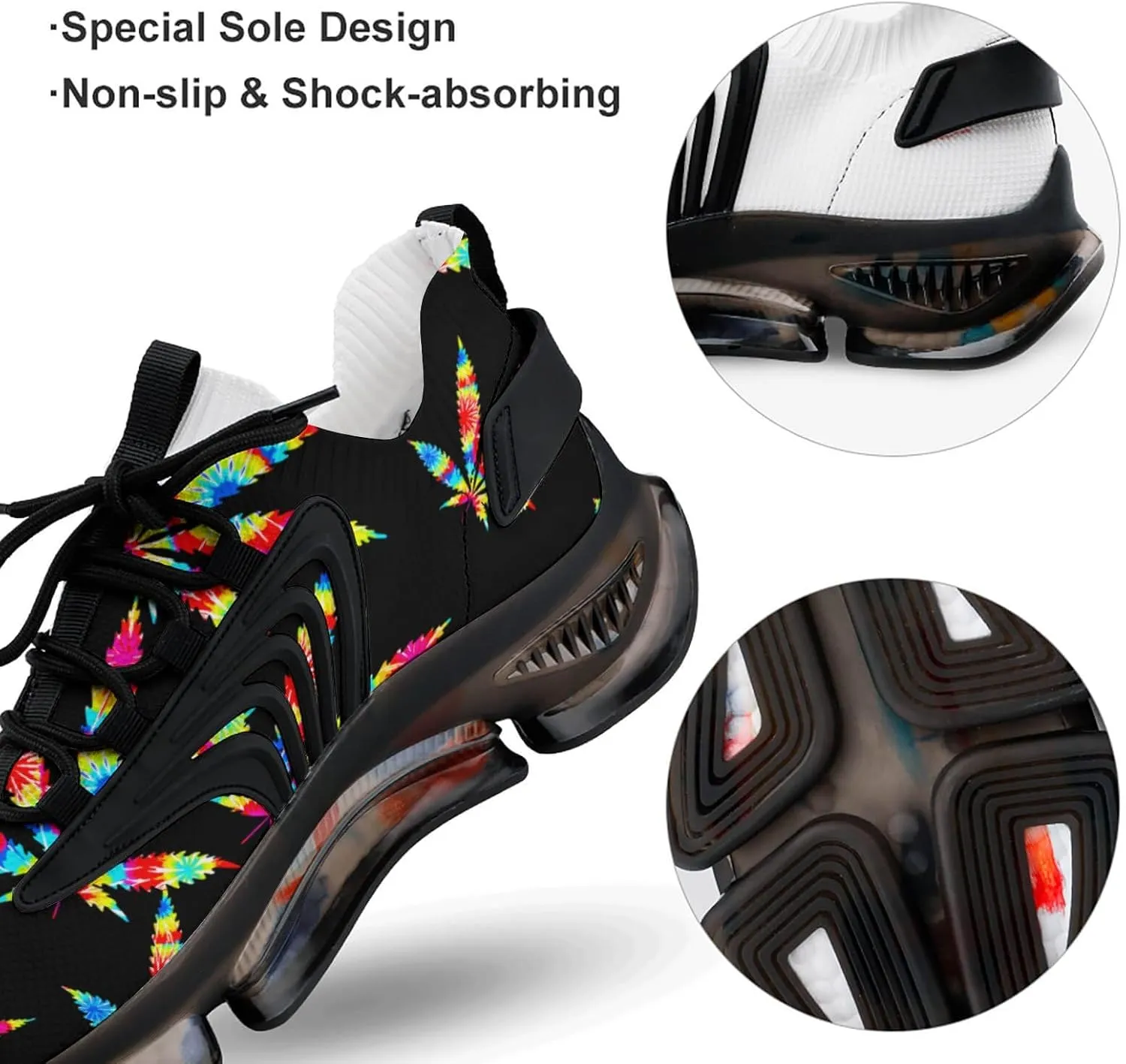 Weed Colorful Art Walking Shoes for Men Lightweight Tennis Fashion Elastic Sports Shoes Cushion Basketball Shoes