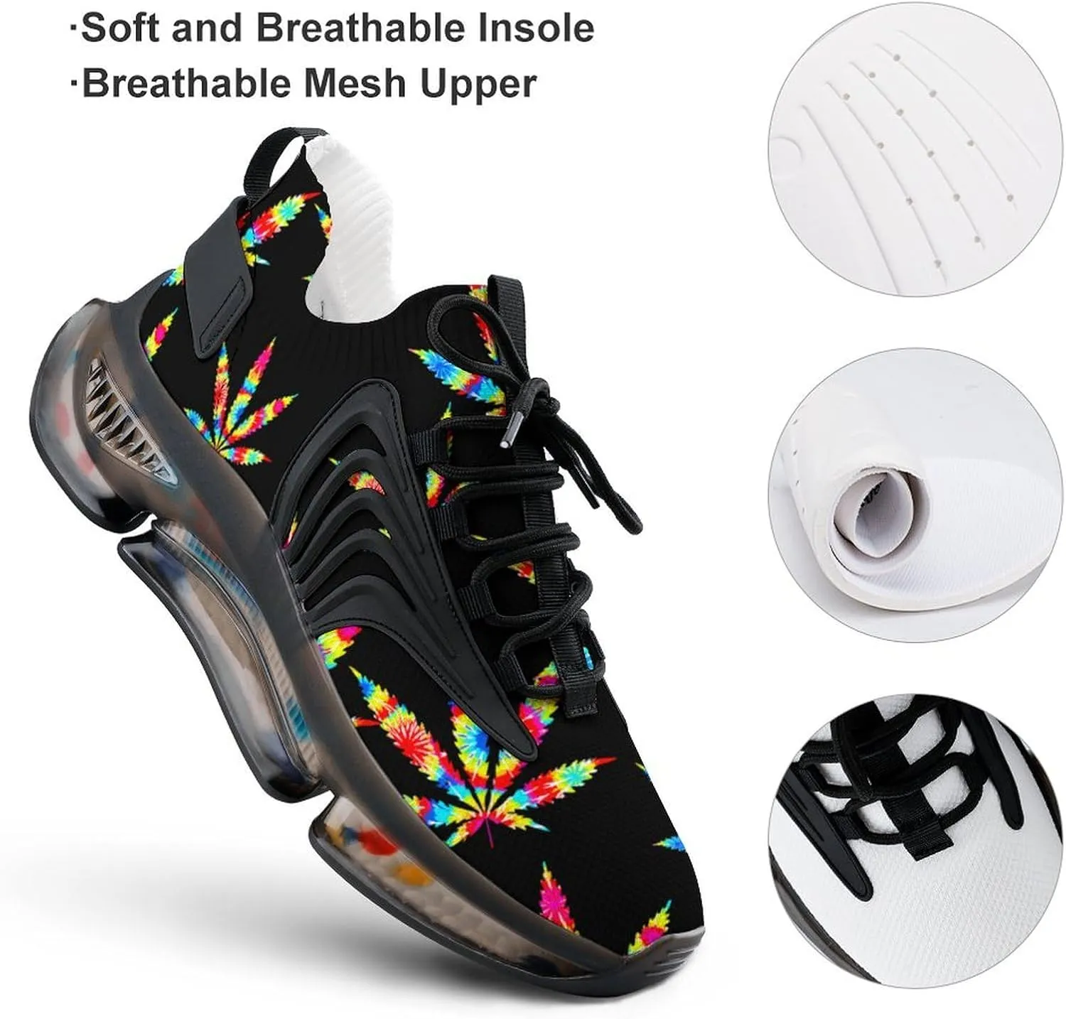 Weed Colorful Art Walking Shoes for Men Lightweight Tennis Fashion Elastic Sports Shoes Cushion Basketball Shoes