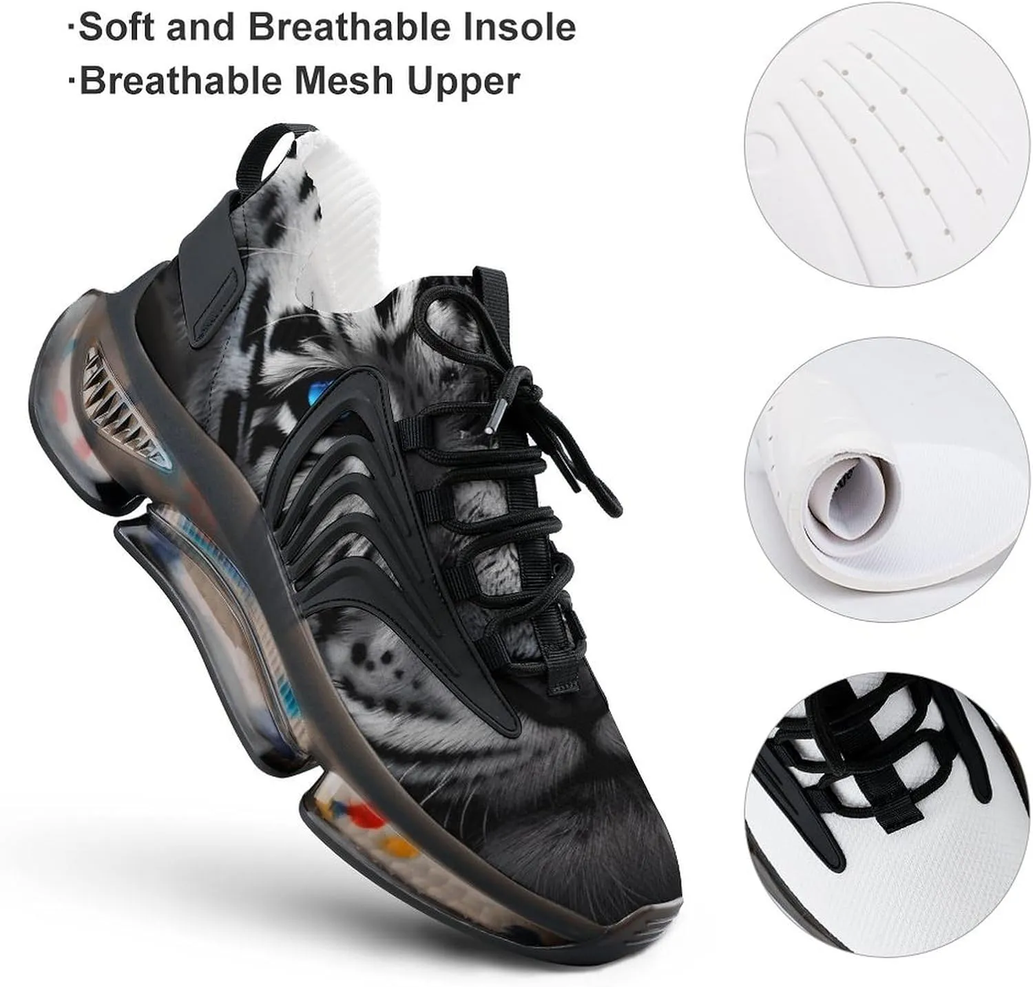 Wild White Tiger Walking Shoes for Men Lightweight Tennis Fashion Elastic Sports Shoes Cushion Basketball Shoes