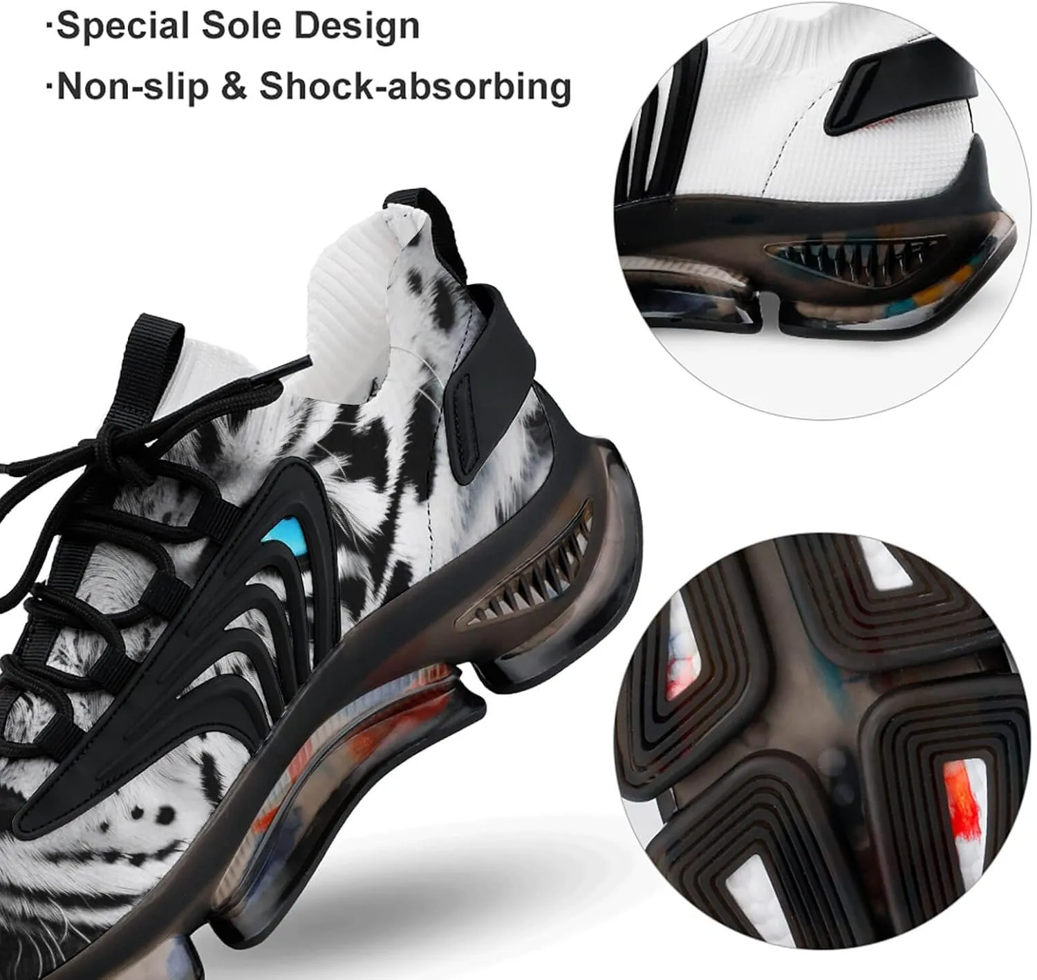 Wild White Tiger Walking Shoes for Men Lightweight Tennis Fashion Elastic Sports Shoes Cushion Basketball Shoes