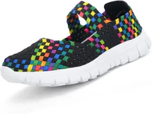 Women Elastic Woven Walking Shoes Lightweight Breathable Mary Jane Nurse Shoes Comfy Casual Non Slip Lightweight Sneakers Flats Sandals Indoor Outdoor