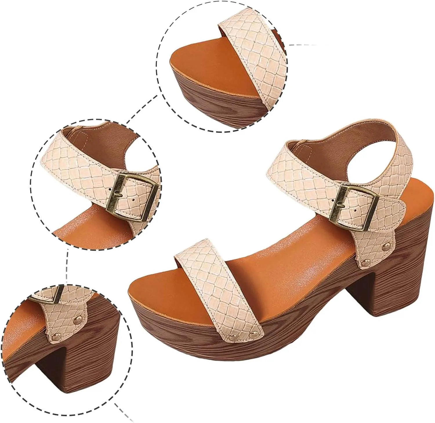 Women Summer Solid Buckle Strap Casual Open Toe Square Heels Comfortable Beach Shoes Sandals Hiking Sandal