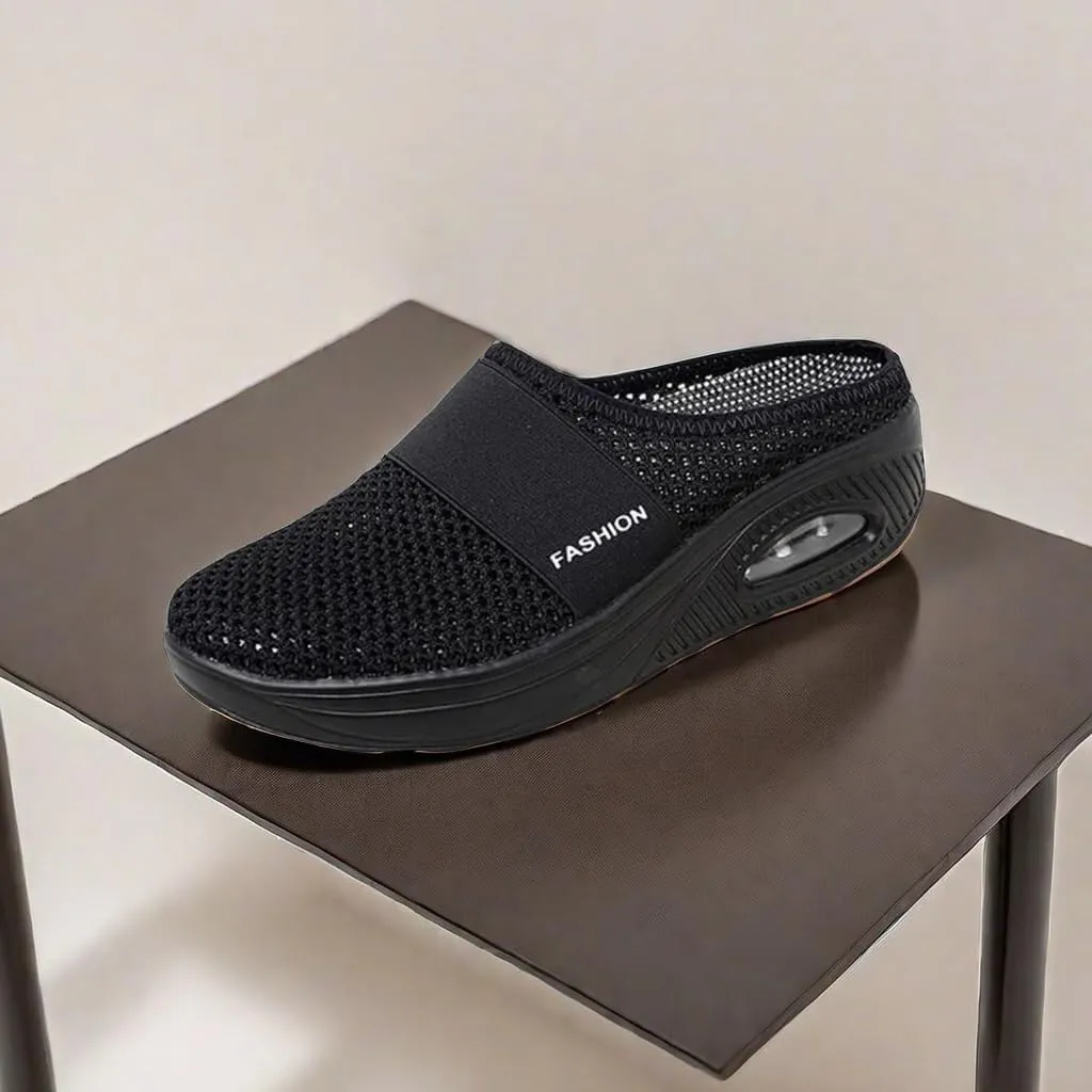 Womens Air Cushion Walking Shoes Slip-On Mesh Breathable Arch Support Mule Shoes Lightweight Closed Toe Slippers Outdoor Sneakers