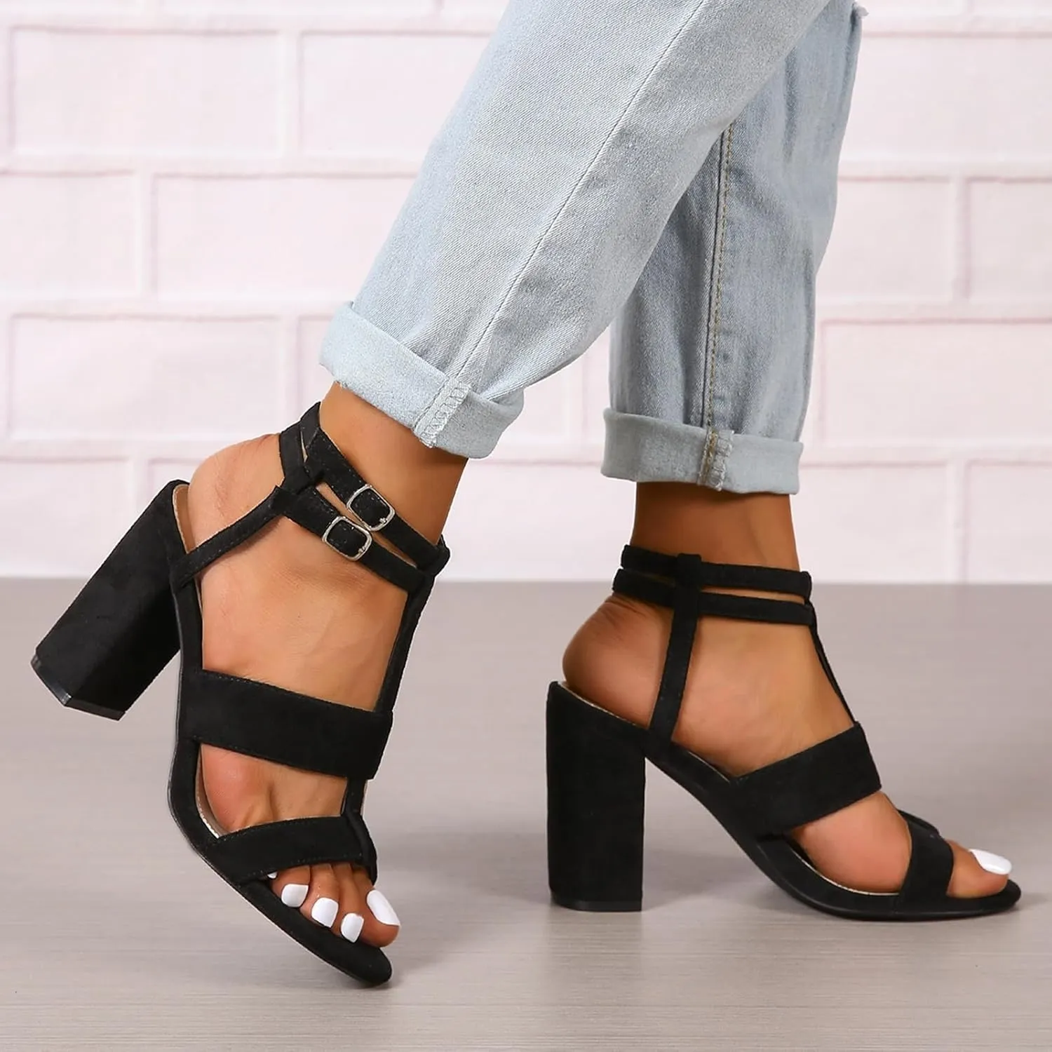 Womens Ankle Strap Dress Pump High Chunky Heel Sandals Summer Chunky Block Pumps Dress Party Shoes