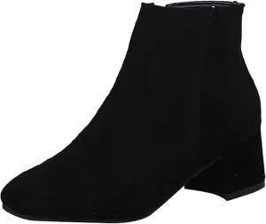 Womens Boots Fashion Flock Solid Color Square Heels Boots for Women Side Zipper Thermal Winter Ankle Boots