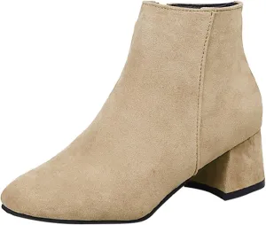 Womens Boots Fashion Flock Solid Color Square Heels Boots for Women Side Zipper Thermal Winter Ankle Boots
