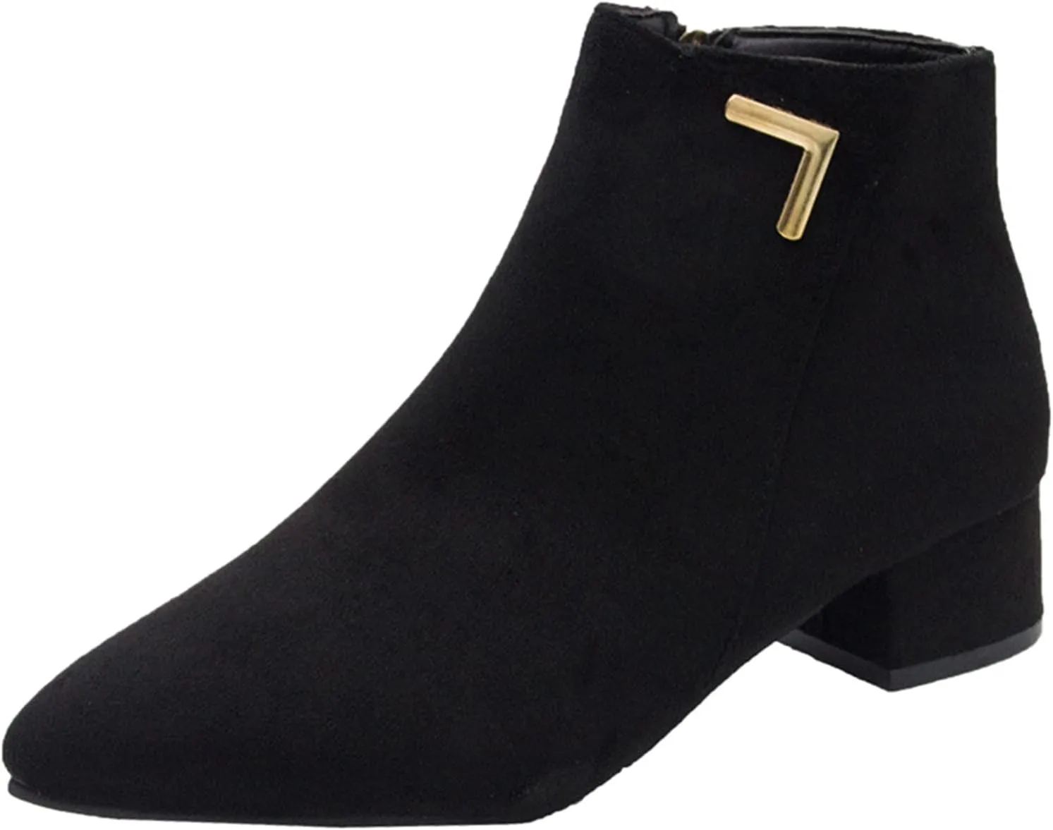 Womens Boots Fashion Suede Fur Lined Thermal Boots for Women Exquisite Square Heels Side Zipper Ankle Boots