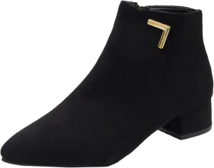 Womens Boots Fashion Zipper Square Heels Fur Lined Boots for Women Exquisite Leather Thermal Ankle Boots