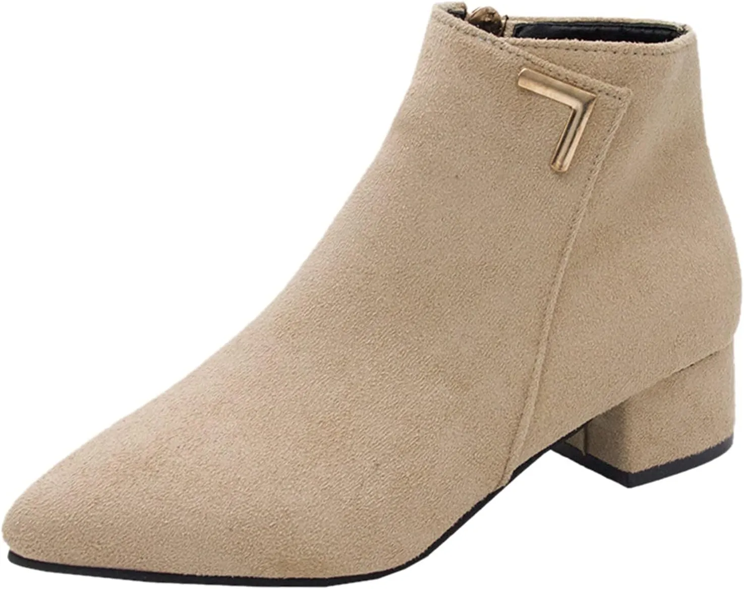 Womens Boots Fashion Zipper Square Heels Fur Lined Boots for Women Exquisite Leather Thermal Ankle Boots