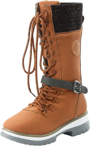 Womens Boots Winter Thermal Lug Sole Cozy Boots for Women Durable Faux Leather Non Slip Mid-Calf Snow Boots