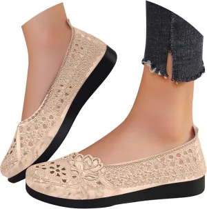 Women's Breathable Mesh Cutout Ballet Flat Loafers Comfortable Casual Slip On Walking Shoes for Daily Wear 2PCS