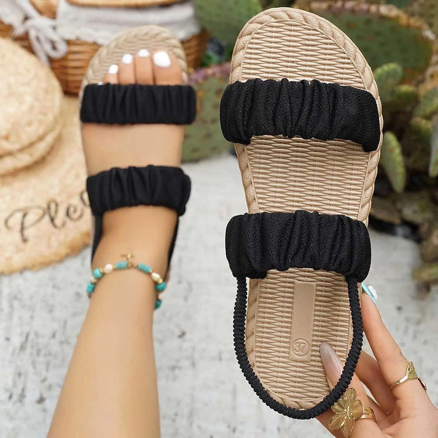 Women's Breathable Slip On Sandals Comfortable Flat Casual Shoes For Daily Wear Beach Walking Lightweight Summer