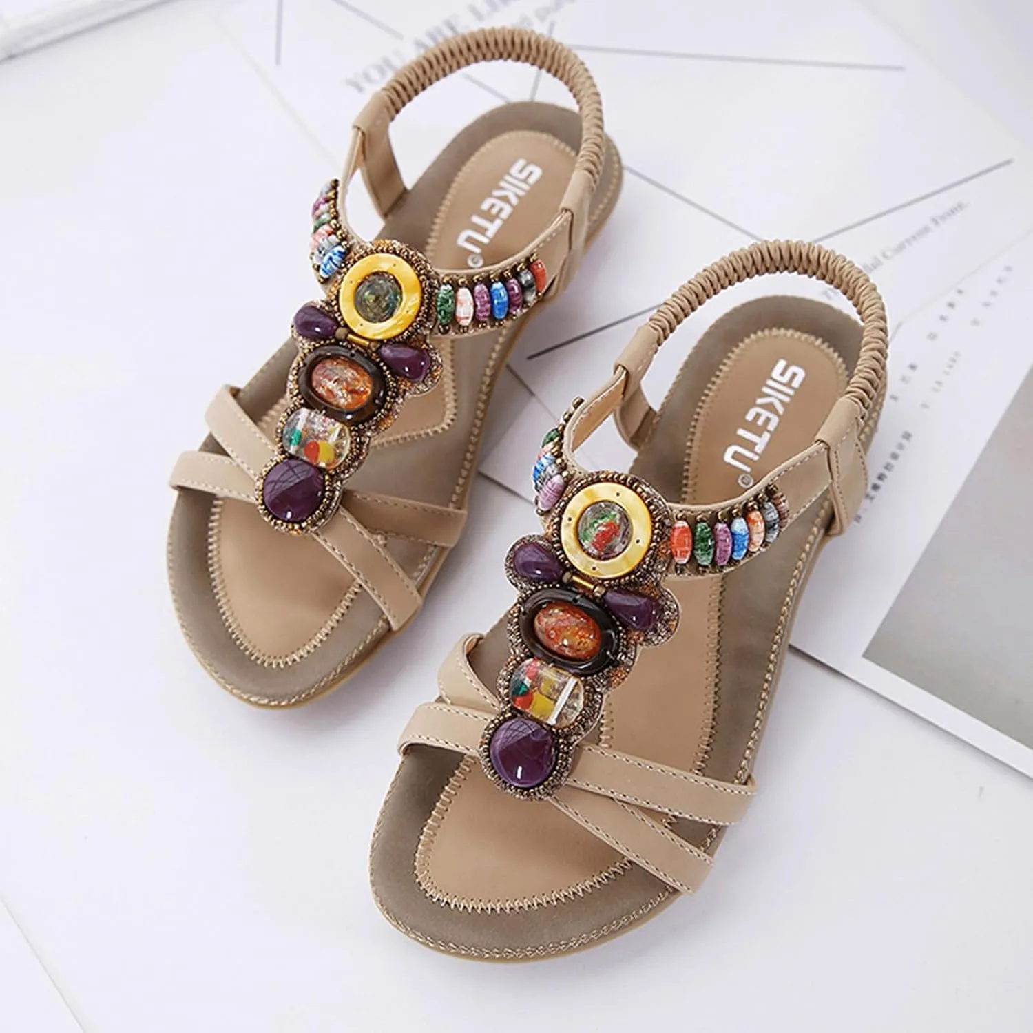 Women's Breathable Slip On Sandals Summer Casual Comfortable Lightweight Flat Bohemian Beach Walking Shoes for