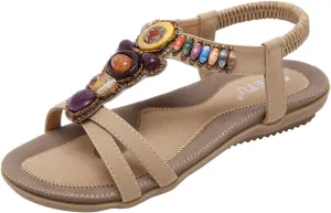 Women's Breathable Slip On Sandals Summer Casual Comfortable Lightweight Flat Bohemian Beach Walking Shoes for