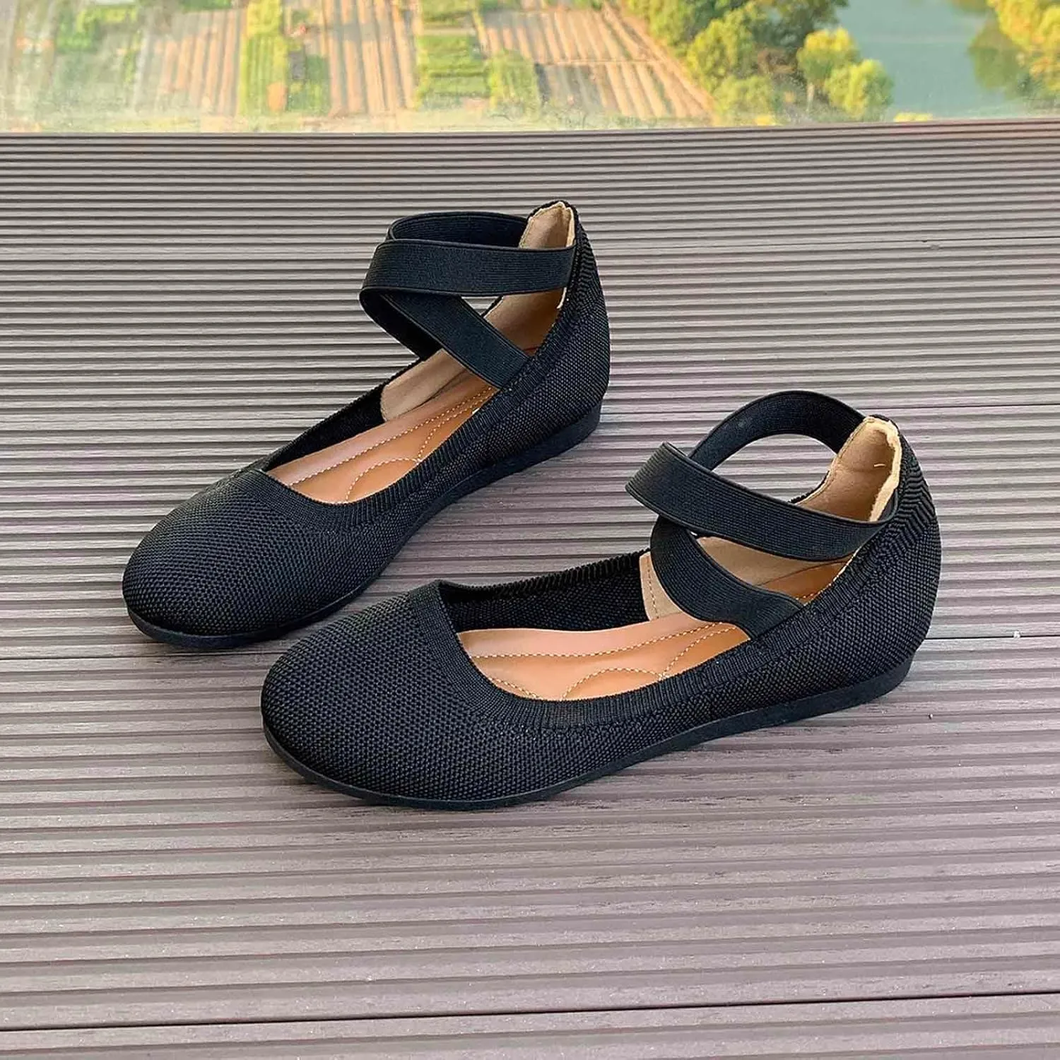 Women's Casual Ballet with Elastic Straps Comfortable Round Toe Slip On Shoes for Daily Wear Dressy Outfits