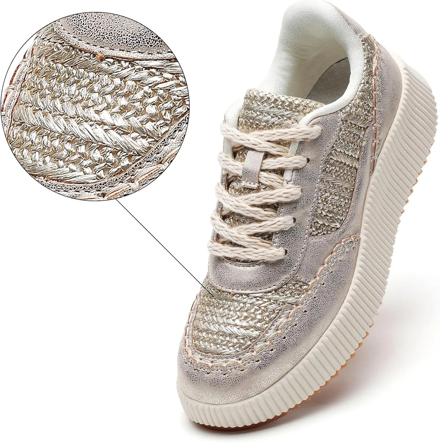 Womens Chunky Platform Sneakers | Orthopedic Walking Shoes with Arch Support | Breathable Knit Uppers | Casual Shoes with Non-Slip Rubber Outsole | Perfect for Travel, Shopping | White Tennis Shoes