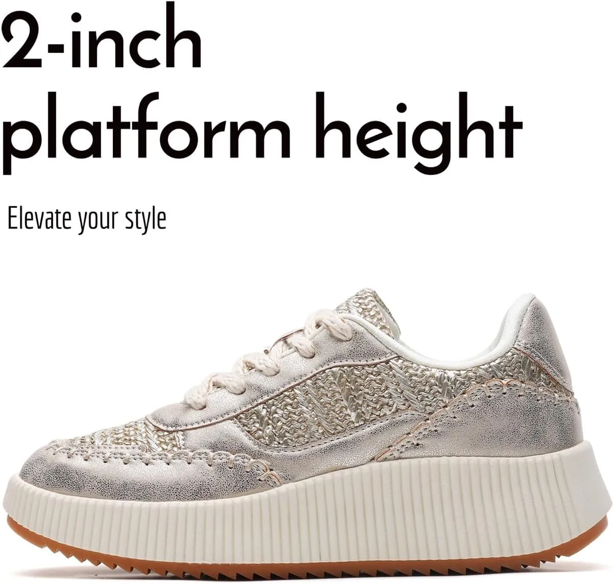 Womens Chunky Platform Sneakers | Orthopedic Walking Shoes with Arch Support | Breathable Knit Uppers | Casual Shoes with Non-Slip Rubber Outsole | Perfect for Travel, Shopping | White Tennis Shoes