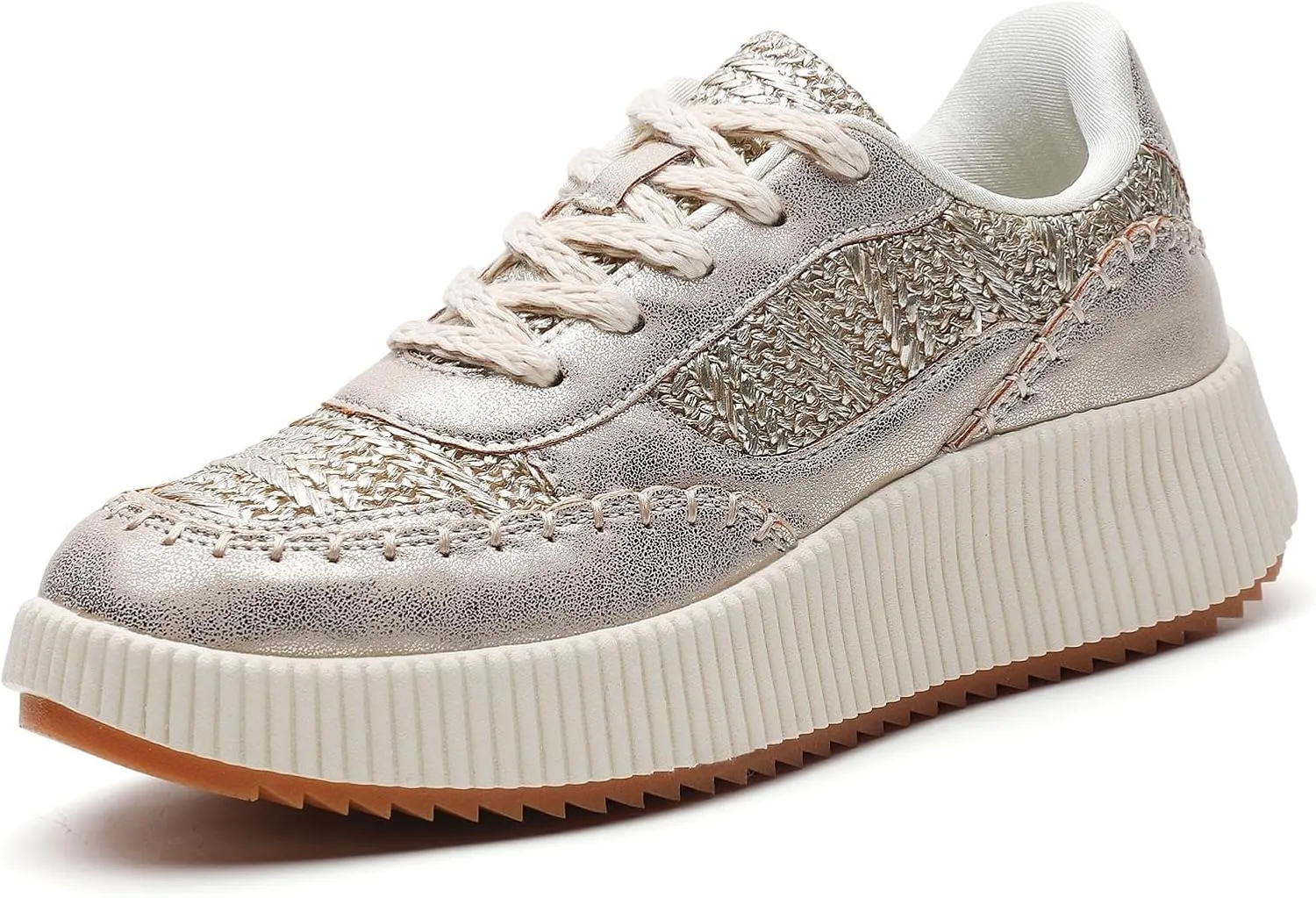 Womens Chunky Platform Sneakers | Orthopedic Walking Shoes with Arch Support | Breathable Knit Uppers | Casual Shoes with Non-Slip Rubber Outsole | Perfect for Travel, Shopping | White Tennis Shoes
