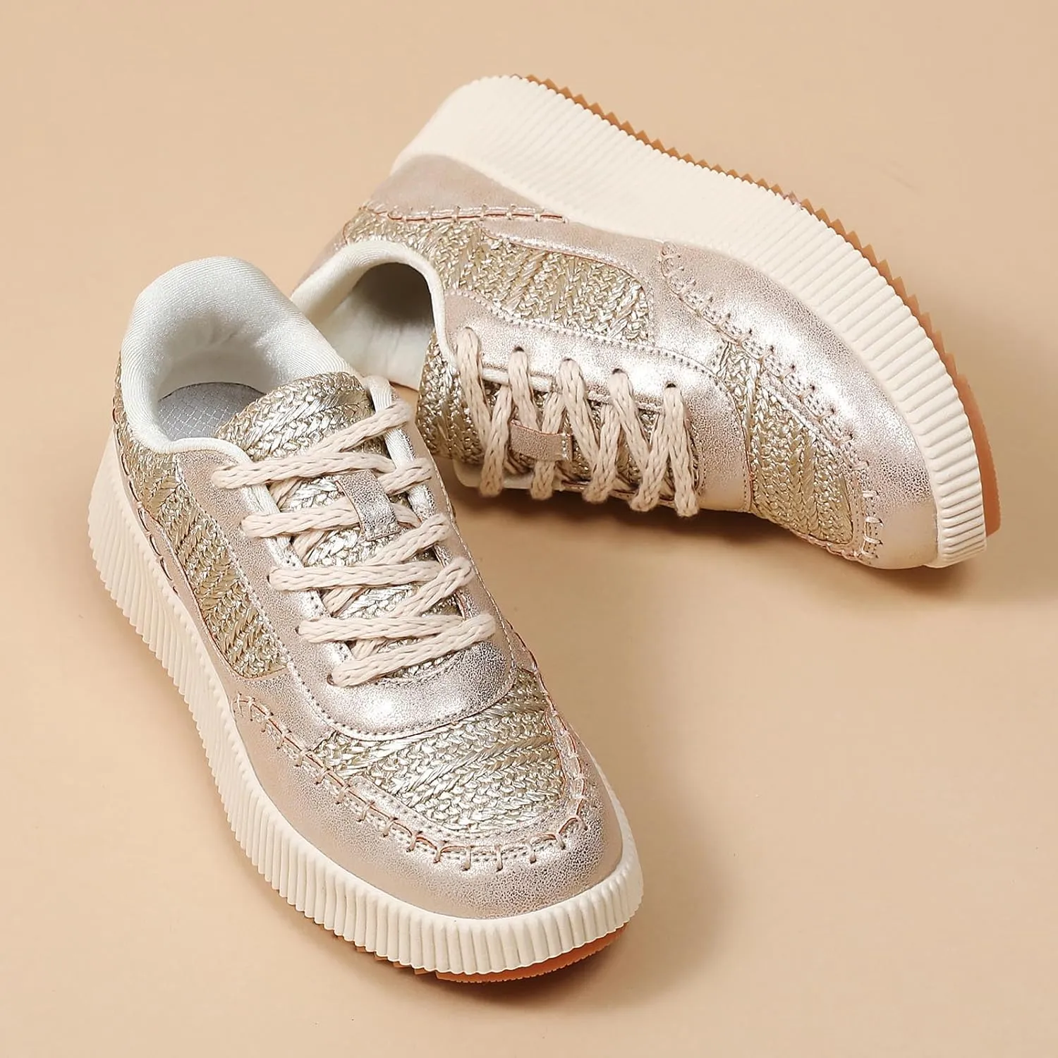Womens Chunky Platform Sneakers | Orthopedic Walking Shoes with Arch Support | Breathable Knit Uppers | Casual Shoes with Non-Slip Rubber Outsole | Perfect for Travel, Shopping | White Tennis Shoes