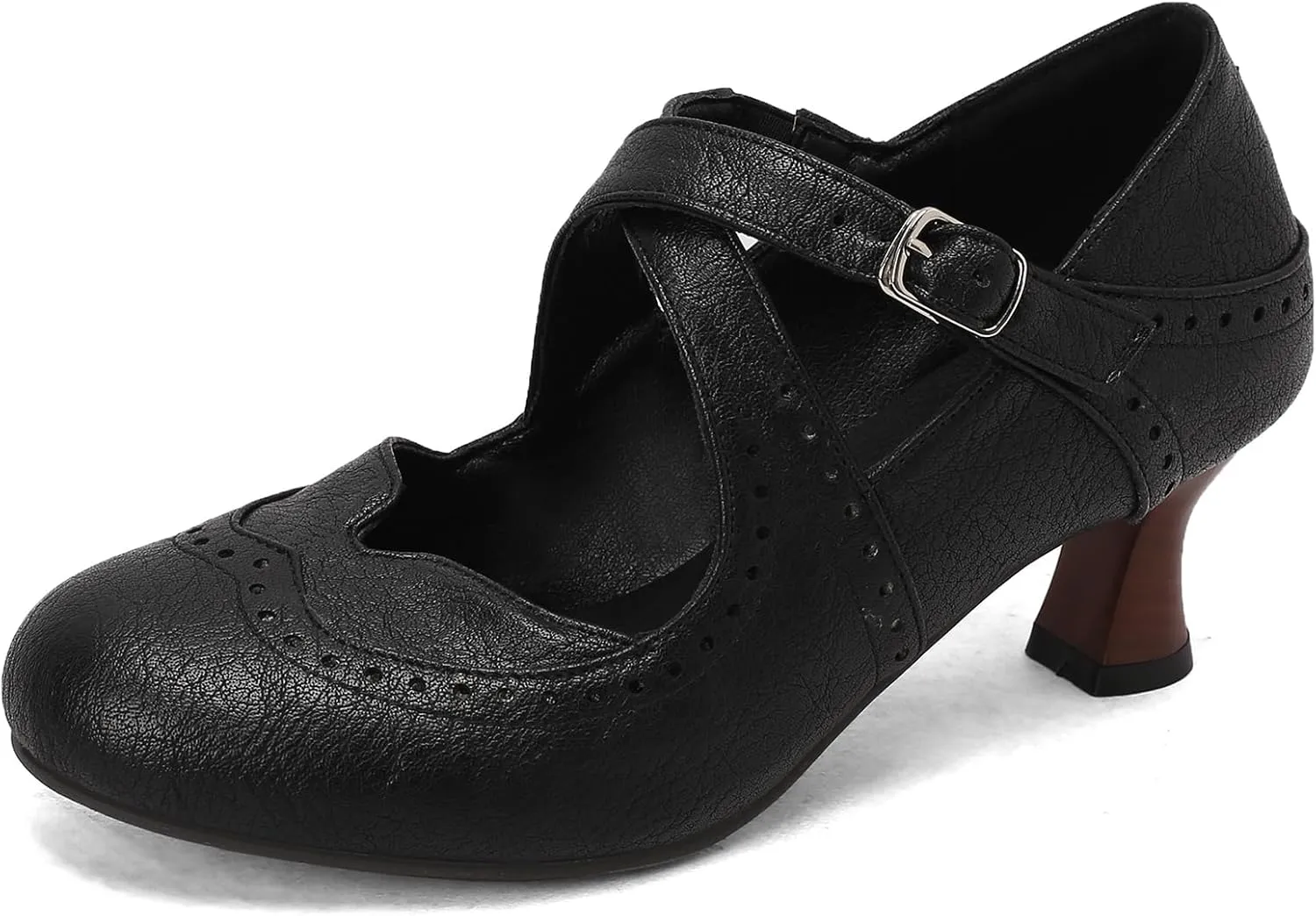 Women's Criss Cross Vintage Wingtip Oxfords Ankle Strap Cut Out Low Heel Brogue for Women